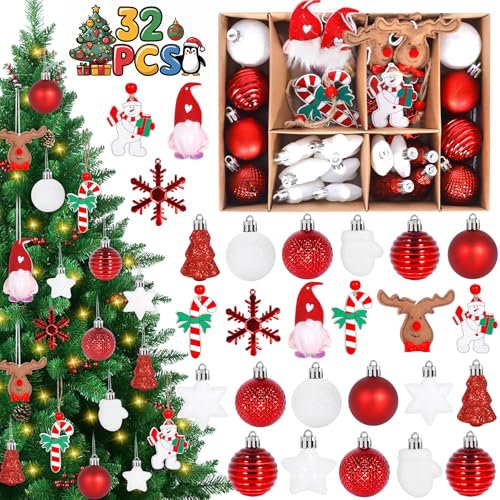 Vautvis 32 Stück Wichtel Figuren, Weihnachtswichtel Anhänger Wichtel, Kleine Wichtel Weihnachten Weihnachtsbaumschmuck, Weihnachtskugeln Kunststoff Klein, Christbaumschmuck Weihnachtsanhänger Wichtel