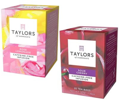 Taylors® | Infuso Limonata Rosa + Tisana Ciliegia, Ibisco, Petali Rosa Canina - 2 x 20 Filtri (100 Gr) | Tisane Senza Caffeina