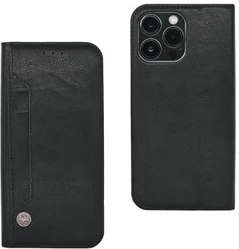 Pritify Wallet case for iPhone 13 Pro Max Leather Finish Pocket Magnetic flip Cover with 4 Card Slots & 2 Photo slots Folio Stand, Large Capacity Shockproof Protection Phone Case - Black