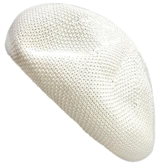 Michear Women's Knit Beret Hat, French Classic Summer Straw Beanies Cap (UK, Alpha, One Size, White)