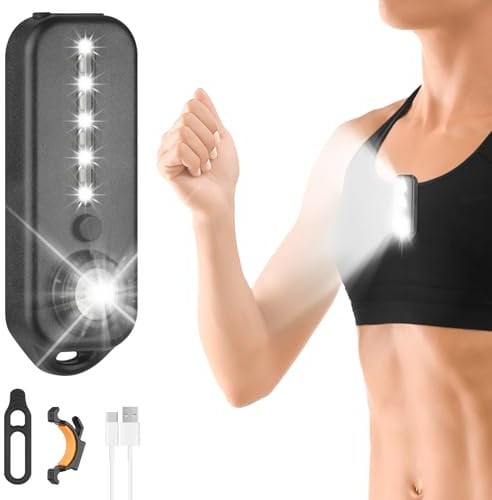 Adiwo Clip-on Flashlight, Hands-free Safety Light for Runners, Walkers & Campers - Rechargeable LED Work Light with 5 Modes