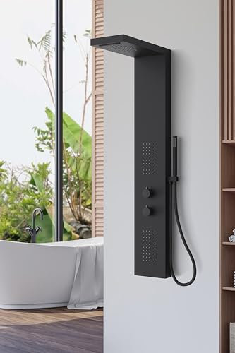 Marwell Duscharmatur Duschset Essenza schwarz 125x20 cm - Regendusche - Handbrause mit Schlauch