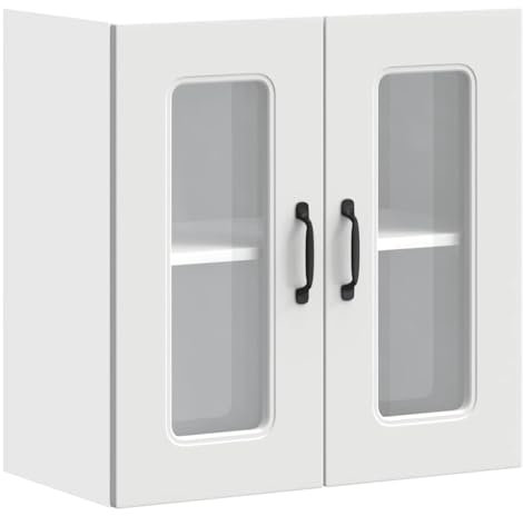 vidaXL Küchen-Hängeschrank mit Glastür Kalmar Weiß Holzwerkstoff, Wandschrank Küche, Wandschrank, Oberschrank, Küchenschrank, Hängeschrank