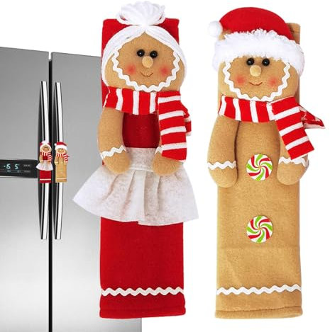 Fundas de mango de hombre de jengibre, decoración de manija de puerta de refrigerador de Navidad, diseño de hombre de jengibre, decoraciones de Navidad para microondas, refrigeradores, armarios de