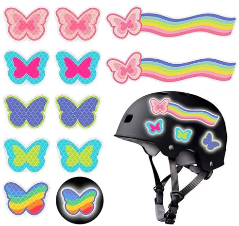 12 Piezas Adhesivos Reflectantes, Pegatinas Reflectantes Bici Mariposa,Cintas Reflectantes Kit para Moto,Pegatina Reflectante Bicicleta Reflectores Bicicleta para Cochecitos,Sillas de Ruedas,Scooter