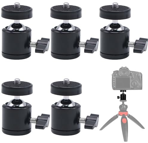 Trípode de cabeza esférica, 5 unidades, giratorio 360°, cabezal esférico giratorio 360°, con interfaz universal 1/4, articulación esférica para trípodes, monopiés, cámaras