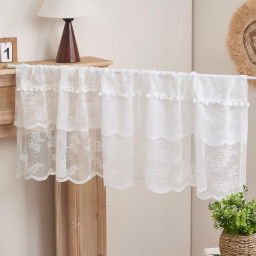 Disnace Décoration de Fenêtre, Rideaux Voilage Court Transparent avec Passe Tringle Draperies Décor, Rideaux Cuisine Petit Rideau Fenetre Rideaux Brise-Bise Courts Placard Salon Chambre, 145 * 45cm
