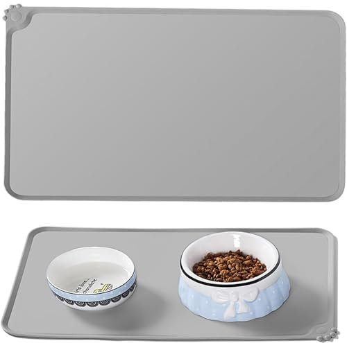 YXL Silicone Pet Feeding Mat, Non-Slip Cat and Dog Mats for Food Bowls, Gray Pet Food Mat for Dogs and Cats, Waterproof Pet Feeding Placement Tray To Stop Food Spills And Water Messes
