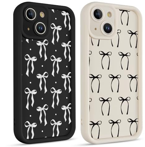 Coiwxmoi 2 Stück Handyhülle für iPhone 15 Hülle, Aesthetic Schleifen Fliege Muster Design Mädchen Frauen Schutzhülle, Silikon Stoßfest Cover Erhöhte Displayränder Case für iPhone15 6,1,Schwarz