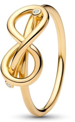 PANDORA Moments Unendlichkeitsknoten Ring aus 14K vergoldetem Sterling Silber mit Zirkonia, Größe: 58, 163759C01-58
