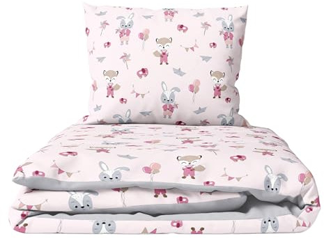 Baby Comfort 2 Piece Toddler Children Quilt Duvet & Pillow Set 120x90 cm to fit Cot Bed 12M+ (Foxes and Rabbits)
