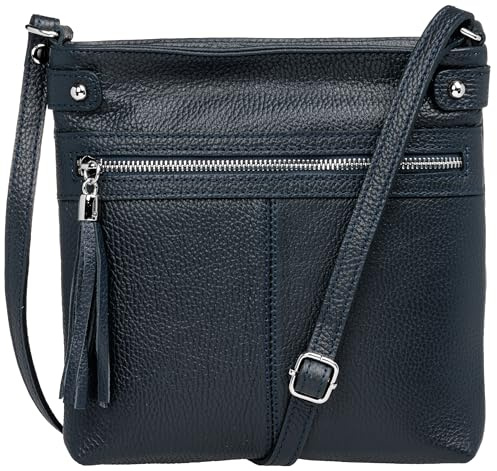 Caspar mittelgroße Leder Crossbody Messenger Bag Umhängetasche klassisch sportliche Damen Tasche - CLASSIC LINE - Modell No.825 - Made in Italy