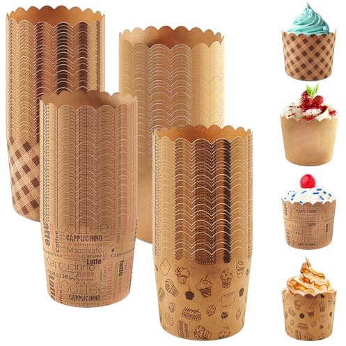PRITOK Lot de 200 mini moules à muffins en papier kraft - Pour Pâques, mariage, fête, panettone - Quatre motifs