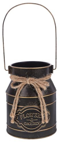 EPIGEIST Maceta De Hierro con Lata De Leche Cubo De Leche Antiguo Estaño Lata De Leche Rústica Plantador De Lechera Retro Largo Plantador Colgante Pequeño para Decoración Planchar Black