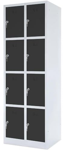 BRB Fächerschrank mit Sockel, Stahlblech kunststoffbeschichtet, 2 x 4 Fächer, BxTxH 600x500x1800 mm (Lichtgrau/Anthrazit)