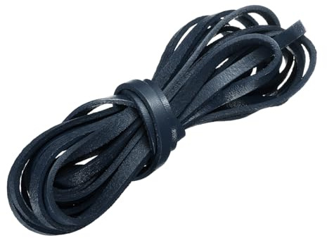 Sourcing map Cordoncino piatto in cuoio, 3 m 5 mm di strisce di cuoio per la creazione di bracciali, borse e altri progetti fai da te, colore blu scuro