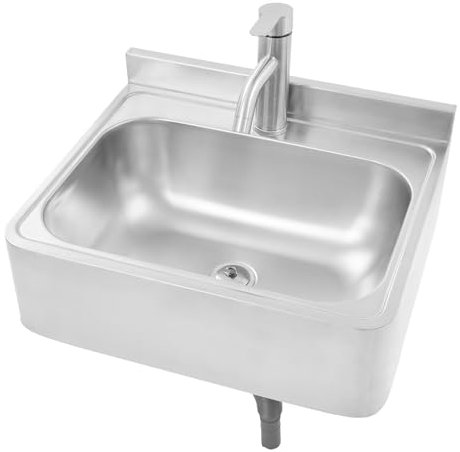 soudesileim Waschbecken Edelstahl Wandmontage mit Abflussrohr und Abflussstopfenring, Edelstahl Spültisch Rechteckig 48x39x20cm, Ausgussbecken Klein Küche (mit Wasserhahn)