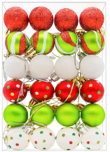 24PCS 3cm Christmas Tree Baubles, Christmas Balls for Tree Decorations, Red and Green Mini Xmas Bauble Ornaments Set,4#