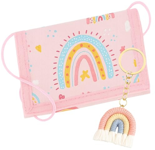 HcvGcm Brustbeutel Kinder, SchultüTe MäDchen, Geldbeutel Kinder Mit Regenbogen Schlüsselanhänger, Portemonnaie Für Schule, Reisen Und Geburtstagsfeiern, 12 X 8 cm