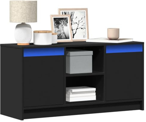 WEMYUFURN TV-Schrank mit LED-Beleuchtung Schwarz tv Cabinet HiFi Rack tv kommode kommode 100x34x50 cm