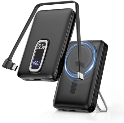 for MagSafe Power Bank fast charging, Magnetic Portable Charger for iPhone | 10000mAh, Built-in USB-C, Foldable Stand, 14N Magnetic Hold, 4-Device Wireless, LED Display, for iPhone 17/16/15/14/13/12