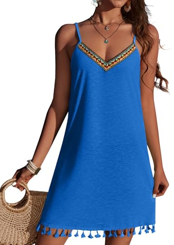 Ekouaer Damen Strandkleid Sommer Strandponcho Kurz Bikini Cover Up Strandkleid Boho Tunika V-Ausschnitt Leicht Strandponcho,S-XXL