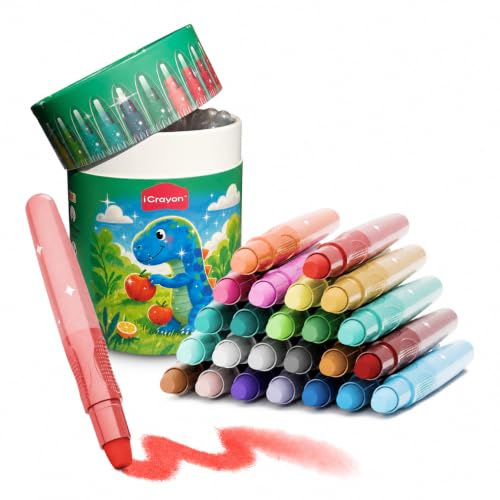 iCrayon 24 Farben, Regenbogenfarben, glitzernd, glitzernd, drehbar, Buntstifte für Kleinkinder, ungiftig, handsauber, waschbar, Malgeschenke für Jungen und Mädchen