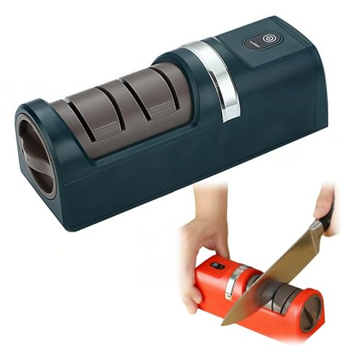 Bonusvogue Aiguiseur automatique pour couteaux de cuisine, aiguiseur électrique sans fil rechargeable, meule diamantée 2 niveaux, base ventouse antidérapante, entretien couteaux cuisine