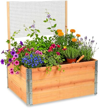Relaxdays Aiuola rialzata modulare in legno con graticcio per rampicanti, fioriera, 118x120x80 cm, giardino