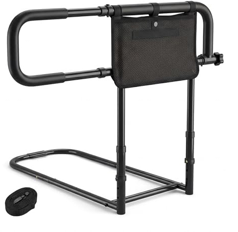 COSTWAY Barandilla de Cama Abatible y Extensible, Carga 136kg (Negro) | Barrera de Seguridad Ancianos y Adultos, Asa de Apoyo para Ayuda al Levantarse, Ancho y Altura Ajustables, Personas mayores