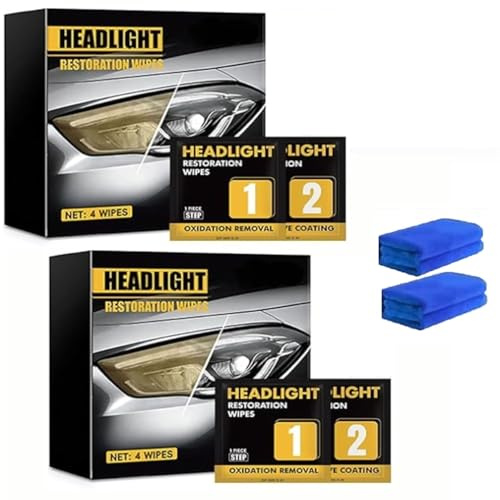 Headlight Restoration Wipes Kit,Headlight Restoration Kit,Headlight Cleaner & Protective Coating,Headlight Cleaning Wipes,Removes Oxidation & Yellowing,Restores Clarity & Shine (2 Box)