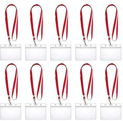 10x Lanyards Schlüsselbänder 1 cm breit mit 10x Ausweishüllen ZIP Kartenhalter flexibel & wasserdicht horizontal/vertikal für 1-2 Ausweise Karten Schutzhülle für Ausweise (10x Rot Horizontal)