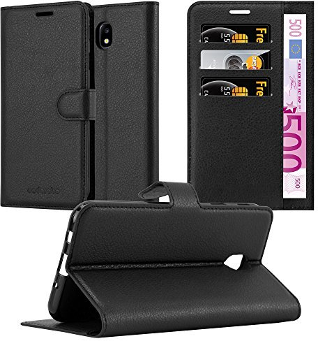 Cadorabo Hülle kompatibel mit Samsung Galaxy J3 2017 Handyhülle aus Kunst Leder Flip Klappbare Stoßfeste Magnetische [Standfunktion] [Kartenfächern] Cover Hülle für Galaxy J3 2017 Tasche in Schwarz
