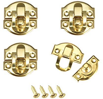 sourcing map Box Latch, Retro Style Small Size Golden Decorative Hasp Jewelry Cases Catch w Screws 4 pcs