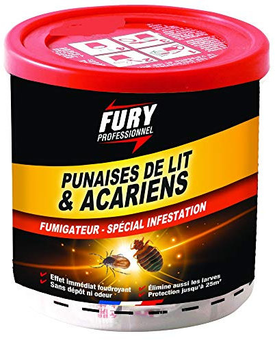 FURY - Fumigateur punaises de lit & acariens - Diffuseur spécial infestation - Effet immédiat - Protection jusqu'à 25m² - Sans gaz propulseur - Sans traces - Fabrication Française