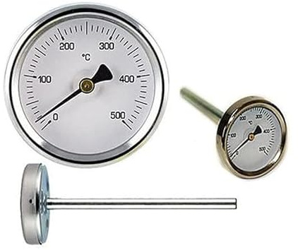 Termometro Forni A Legna - Barbecue E Fumi 0-500gr Con Sonda Rigida Da 10 Cm - Temperatura