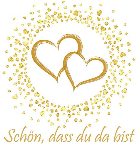 20 Servietten Schön, dass du da bist | goldene Herzen für die Hochzeit und Goldhochzeit 33x33cm