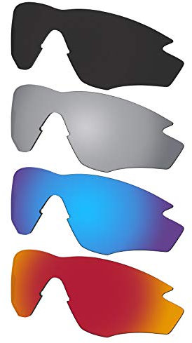 Predrox 4 Stück Gläser Ersatz für Oakley M2 Rahmen Sonnenbrille polarisiert – Dunkelschwarz & Silber Spiegel & Blau Spiegel & Rot Spiegel