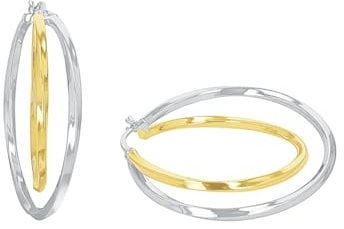 Amor Creolen 925 Sterling Silber Damen Ohrschmuck, 4 cm, Bicolor, Kommt in Schmuck Geschenk Box, 2026242