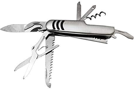 Camp Active Couteau de poche suisse multifonction pliable, camping, randonnée, 10 fonctions, inox