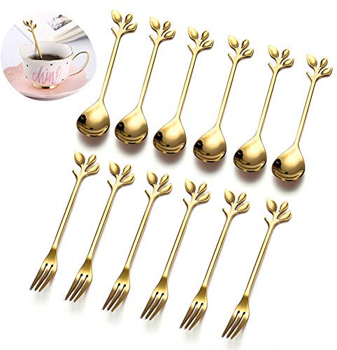 Cucharillas de café tenedor de postre/cucharas pequeñas para Postre/Juego de cubiertos de cucharita de acero inoxidable/Vajilla de cóctel/12Piezas