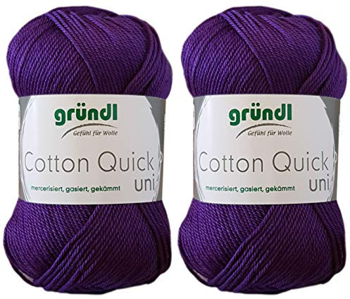 2x50 Gramm Gründl Cotton Quick 100% Baumwolle, Häkelgarn mercerisiert, gasiert, gekämmt inkl. Anleitung für ein Meerschwein (109 Lila)