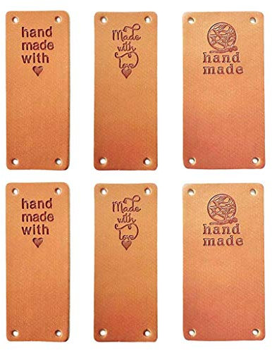 Juland 60 Stück Handmade Kunst Leder Labels Etiketten Tags PU Kleidung Tasche Näharbeit DIY Kleideretiketten Rechteck Nähen Webetiketten Lederlabel Schilder Aufnäher Handarbeit - 2.5x5cm- 3 Stils