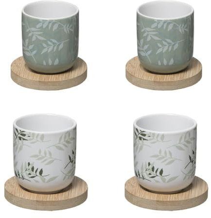 Secret de Gourmet - Juego de 8 piezas: 4 tazas de loza verde y 4 tazas de bambú