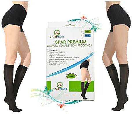 GPAR Premium, Klasse 2 medizinische Kompressionsstrümpfe, 23-32 mmHg, Kniehohe geschlossene spitze -für Ödeme, Krampfadern, Schwellungen reduzieren, Beinschmerzen- Schwarz - Unisex (MEDIUM)