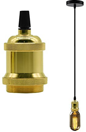 Chrasy E27 Metall Pendelleuchte Retro Hängelampe E27 Lampenfassung Kupfer Edison Lampenfassung Pendelleuchte Kit mit 150 CM Nylon Kabel(Golden)