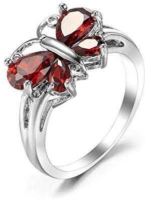 Banemi Ring für Zeigefinger Damen, Modeschmuck Ringe Damen Versilberter Rot Zirkonia Birne Damen Hochzeitsband Größe 57 (18.1)