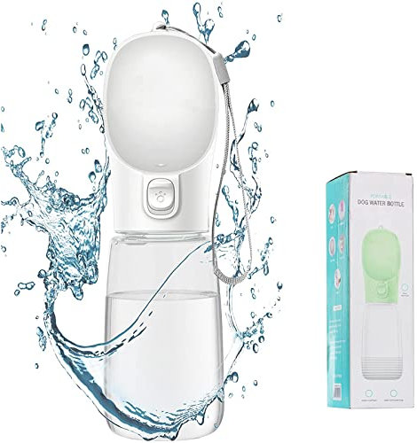 PENGLAI Pet Dog Water Bottle 550ml/19oz Portable Leakproof Puppy Water Dispenser Drinking Feeder Cup for Outdoor Walking Traveling Hiking for Dogs and Cats-White