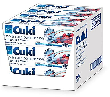 Cuki Sacchetti Gelo Doppio Spessore, 17 x 17 cm, 12 Confezioni, 180 Sacchetti