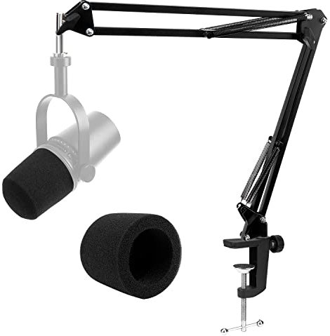 Bras de perche pour Shure MV7 – Bras de micro amélioré avec housse en mousse réduisant les bruits de vent, adaptateur de 0,95 cm à 1,5 cm compatible avec la plupart des microphones